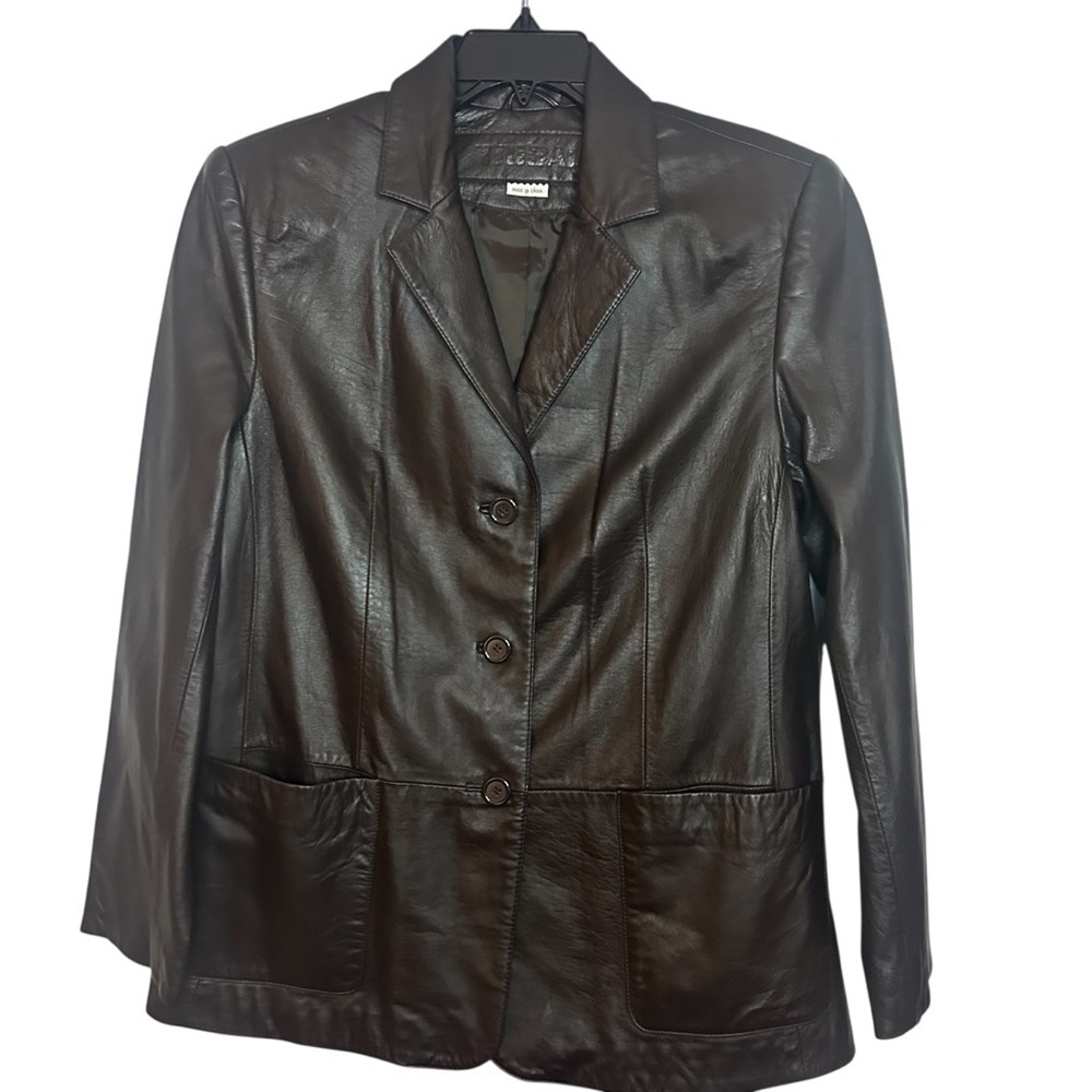 Tribal Genuine Leather Blazer Jacket Women’s Size 10 Brown Classic Lined Coat